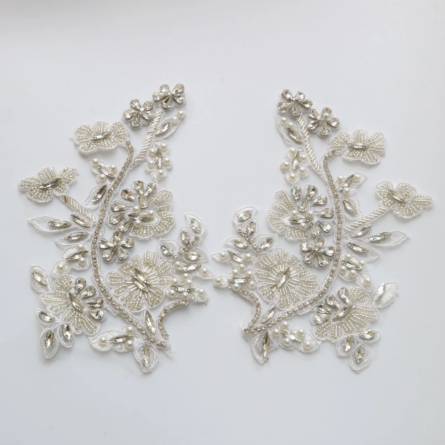 2 Stück/Paar Luxuriöse Glas-Strass-Perlen-Applikationen für Kleidung, DIY-Applikationen zum Aufnähen, Blumenapplikationen für Hochzeitskleider, Stickerei – Detail 20