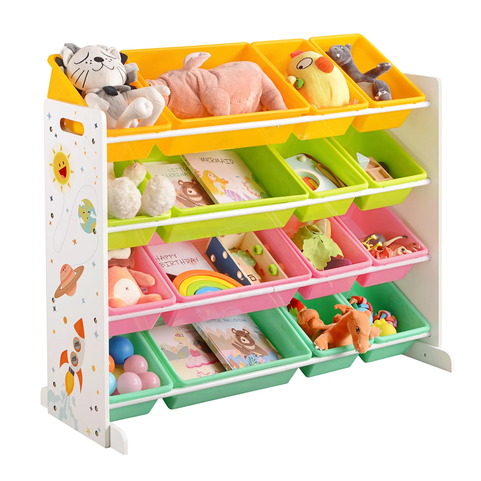 Wooden Kids Display Book Toy Storage Cabinet Organizer Kids' Cabinets Storage Rack with plastic box