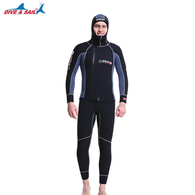 

Diving suit men's 5mm long sleeve split hooded thickened warm two-piece wet snorkeling surfing free diving suit