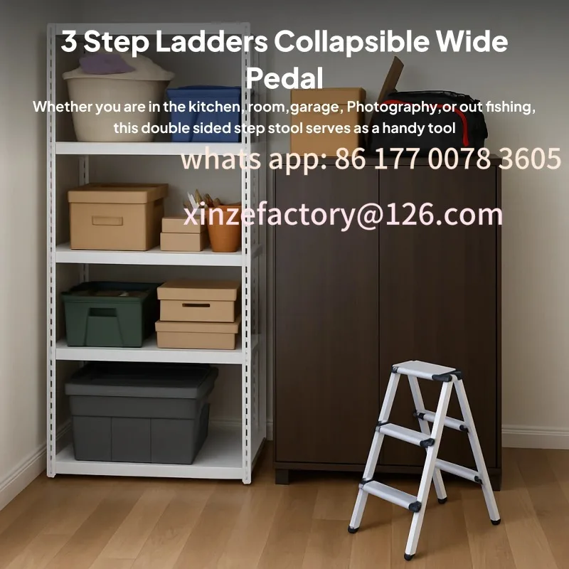 تخصيص 3 خطوة سلم قابل للطي قوي سبائك الألومنيوم سلم عدم الانزلاق متعرجة سلم منصة واسعة خطوات للعمل في الهواء الطلق