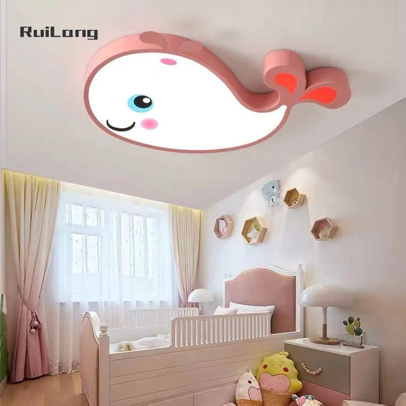 Kawaii Dolphin Ceiling Lamp Children Room Nursery Bedroom Ceiling Light Pink Cute Decor Cartoon Whale Chandelier Kids Boys Girls