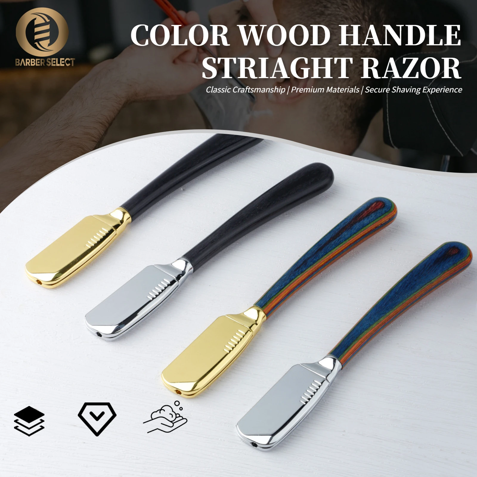 New Pro Color Wood Handle Barber Straight Razors Manual Stainless Steel Salon Hair Removal Tools Men Beard Shaving Knife Holder