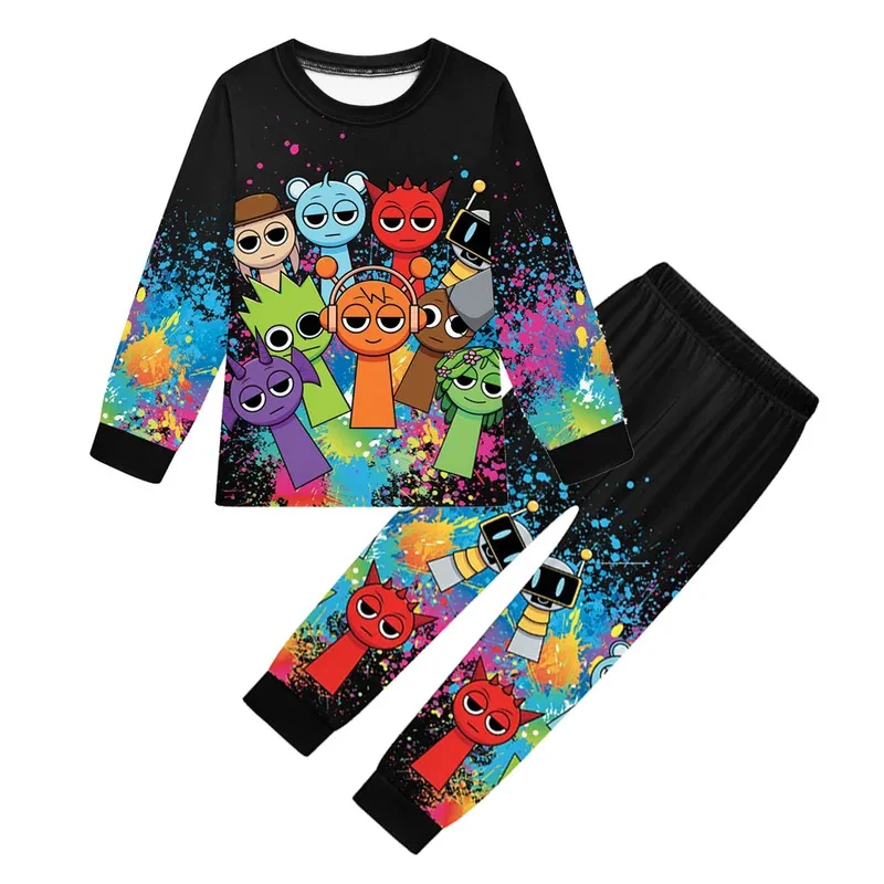 귀여운 소년 스프런키 플러시 의류 키즈 게임 인크레디박스 파자마 소녀 긴팔 티셔츠 바지 2종 세트 아동 봄 잠옷