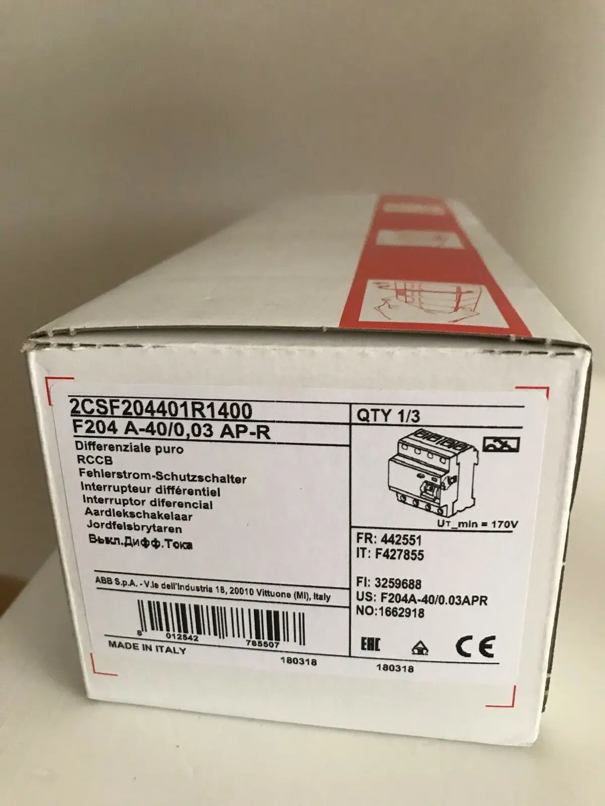 ABB Electromagnetic Residual Current Protector F204 A-40/0.03 AP-R