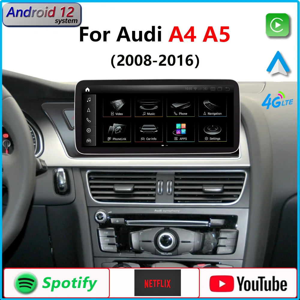 

Android 12 для Audi A4 A5 B8 2009 2016 RHD LHD CarPlay Автомагнитола GPS-навигация авто стерео Мультимедийный Плеер IPS сенсорный экран