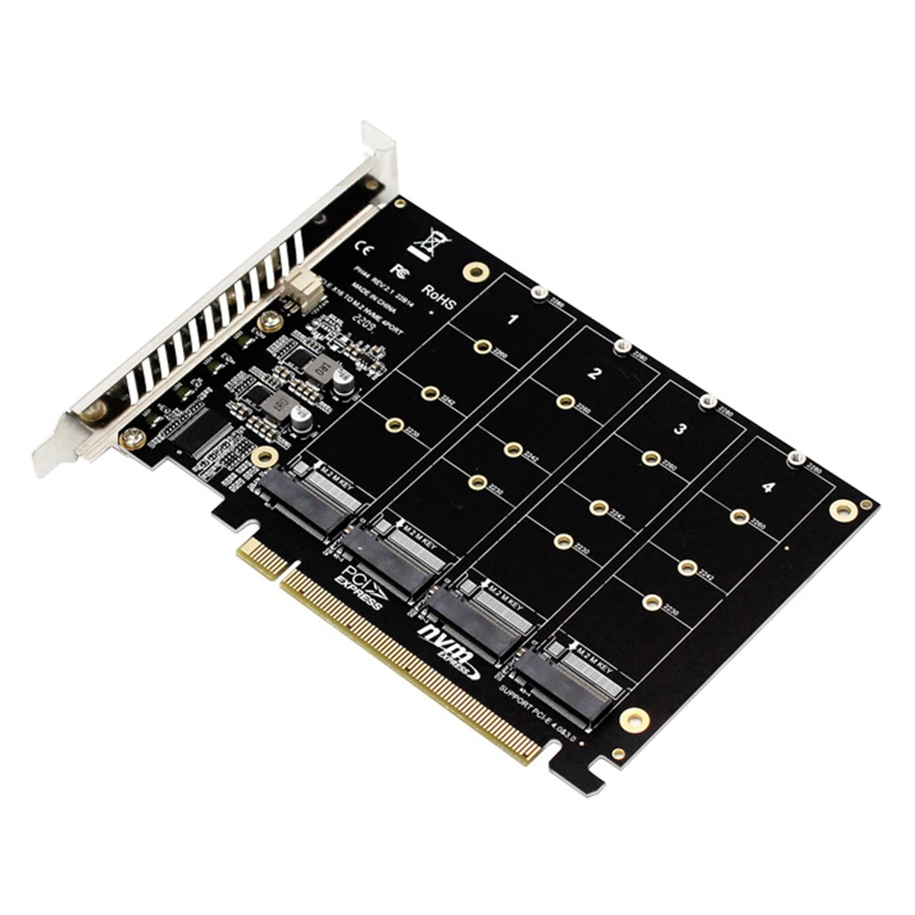 4 Port M.2 NVME SSD To PCIE X16 Adapter Converter Card 4X32Gbps PCIE Split/PCIE RAID Support 2230/2242/2260/2280 LED Indicator