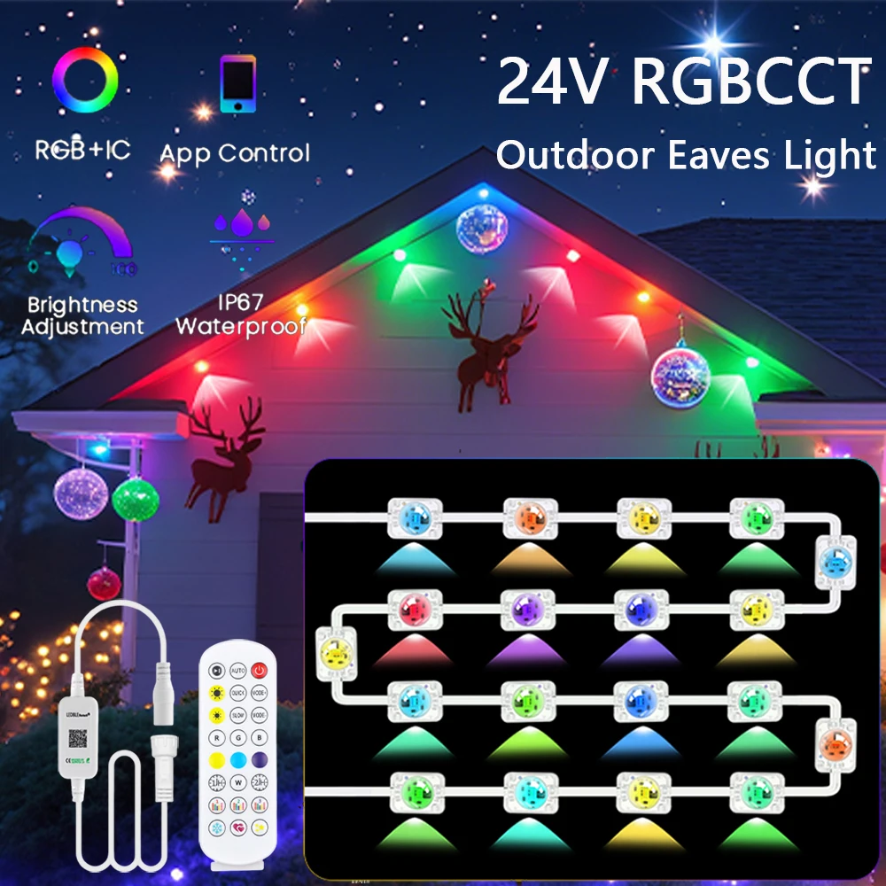 

RGBCCT Permanent Outdoor Eaves LED Light Waterproof 18 36 54 72LED Bluetooth APP Kit RGB String Light Christmas Wedding Lighting