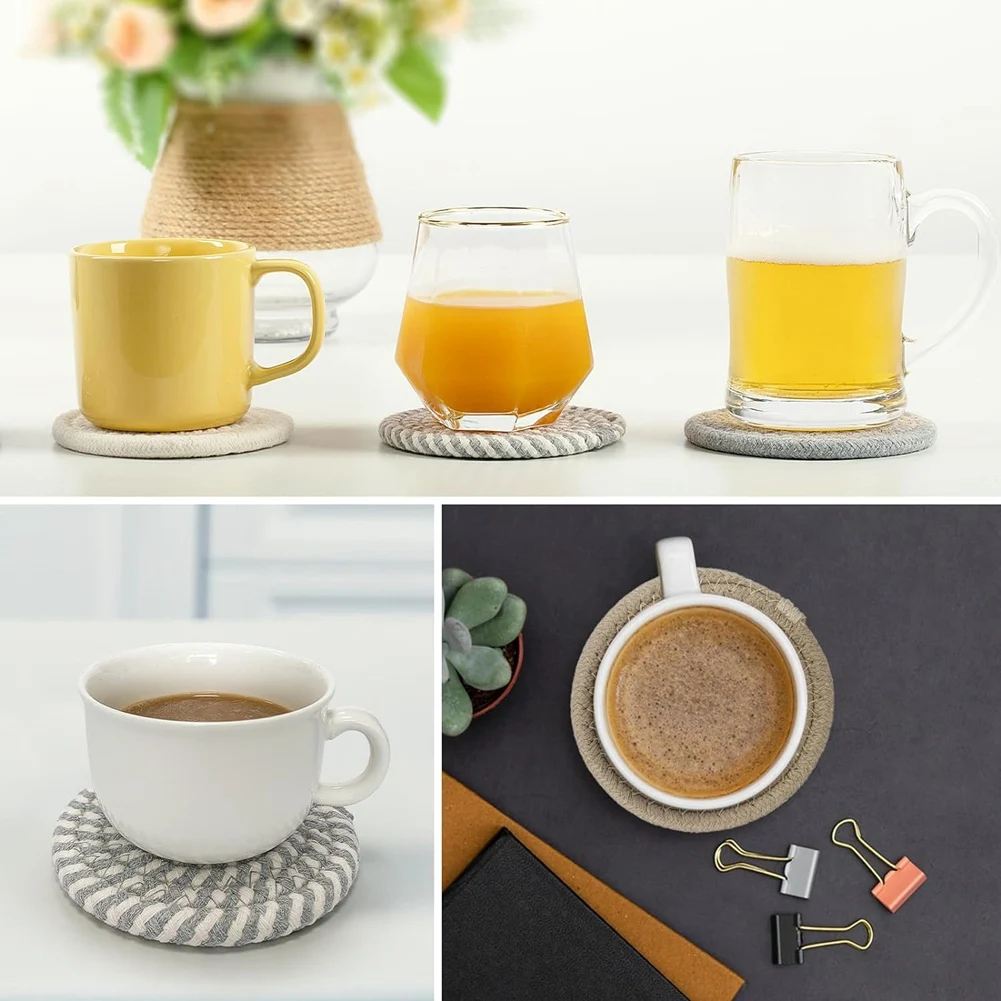 ABLQ Drink Coasters ,Seagrass Basket Holder Set,10Pcs Boho Absorbent Coasters for Coffee Table, Large Hand Woven Basket