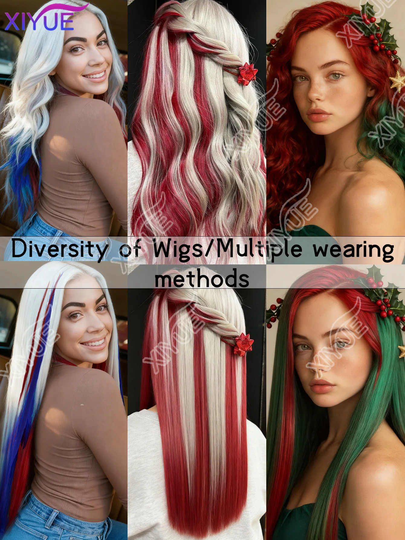 10 قطع من وصلات الشعر الاصطناعية باللونين الأحمر والأزرق بمشبك من SOlldag ملون للحفلات يسلط الضوء على قطعة شعر مستقيمة للأطفال والبنات والنساء #6