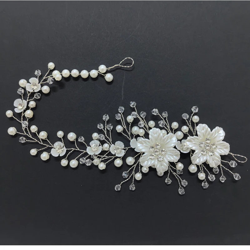 Imitation Pearl White Flower Hair Band Handmade Rhinestone Headband Women Bridal Headwear Wedding Party Hair Accessories