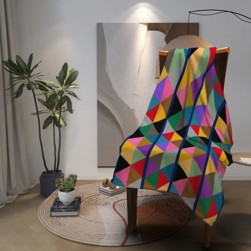 Geometric Bright Multi Colour Pattern Throw Blankets Soft Velvet Blanket Camping Bedding Blanket Cold Cinema or Travel