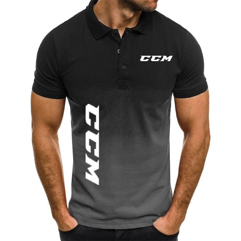 CCM-Camisa polo masculina de algodão gradiente 3D, Harajuku T-shirt extragrande, lapela, respirável, Business Casual Golf Top, verão