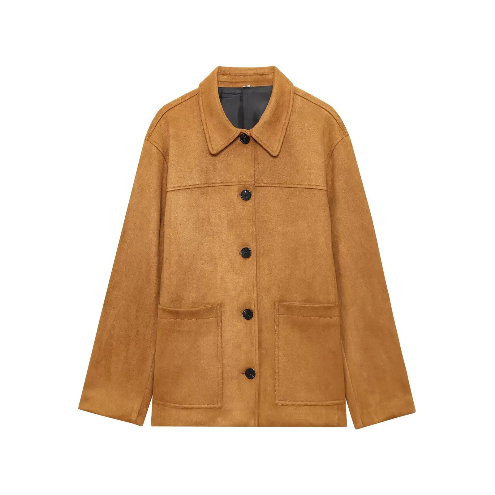 

Casual Single-breasted Costumes Casualdress Jackets Women Loose Jacket Two Pockets Fashion Top Lapel Suede Blazers for Women