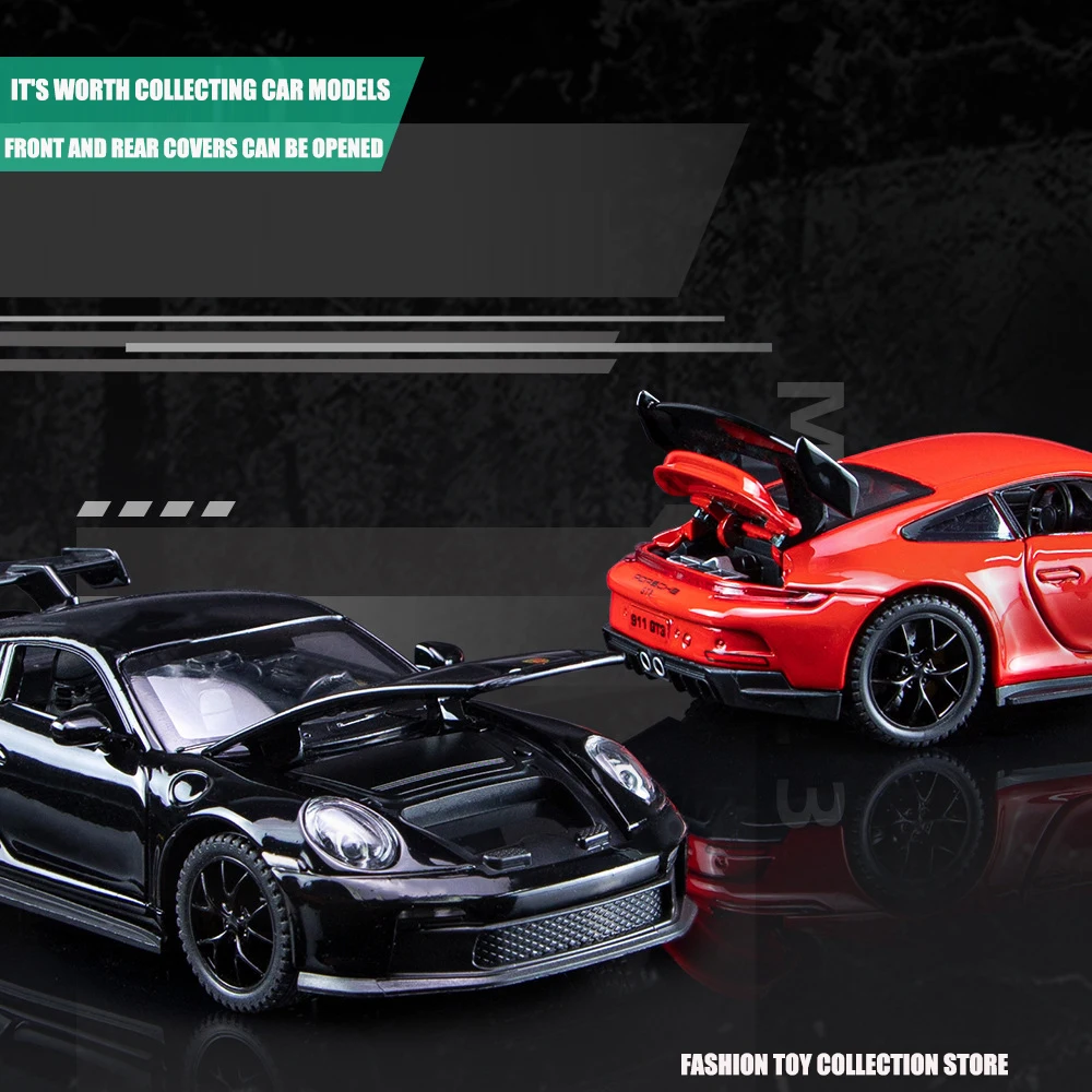 Porsche 911 GT3 Sport Alloy Car Model, Diecasts Brinquedo com Som e Veículos Leves, Decoração Brinquedos, Presente para Crianças, 1: 32