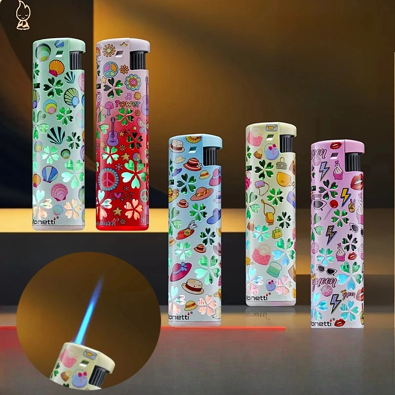 

New Fashion Pattern Colorful Luminous Inflatable Lighter Windproof Jet Flame Outdoor Portable Lighter Smoking Gift