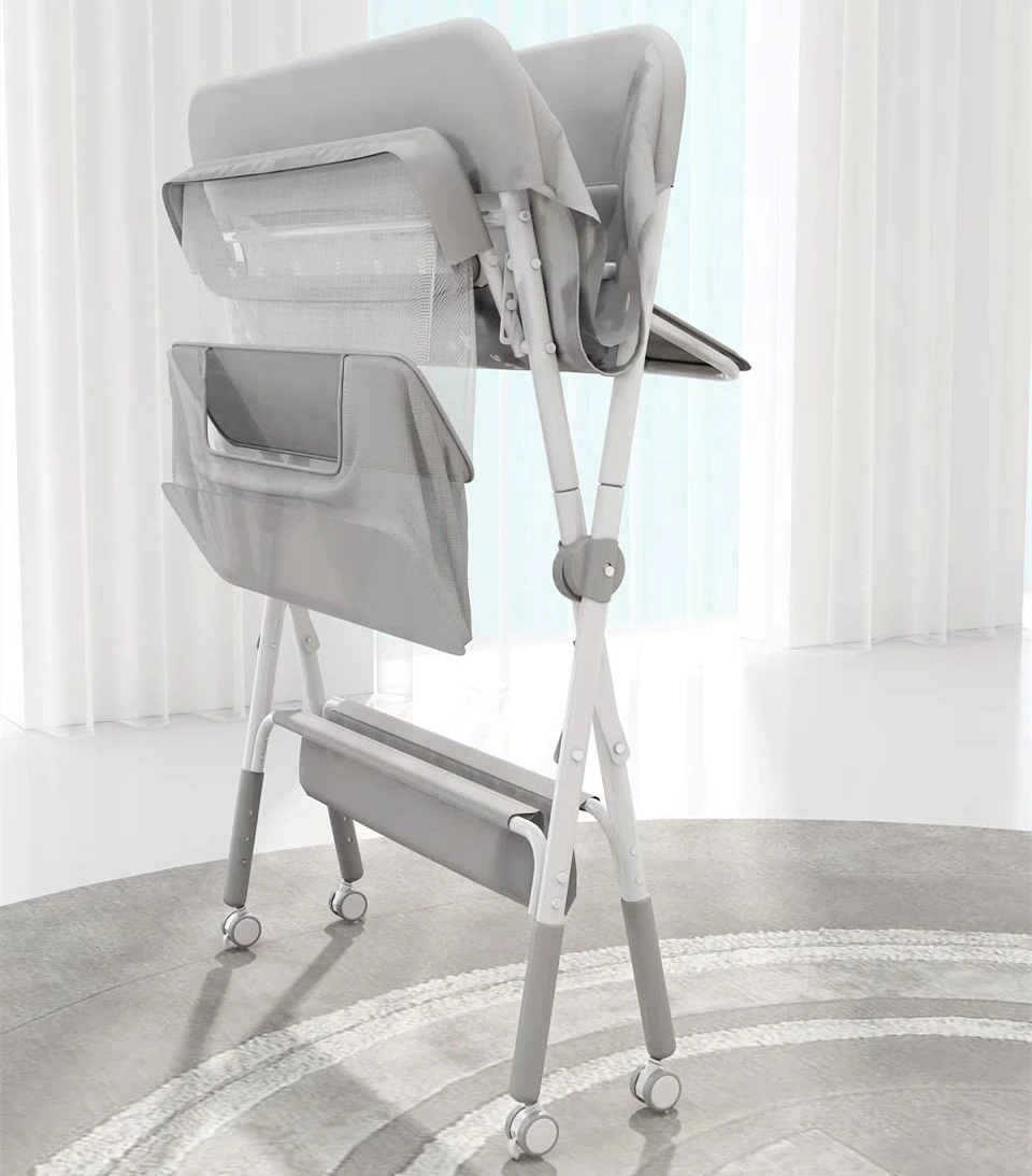 طاولة تغيير الحفاضات المحمولة مع عجلات لمحطة تغيير الحفاضات المتنقلة القابلة للطي مع ارتفاع قابل للتعديل وتخزين كبير #4