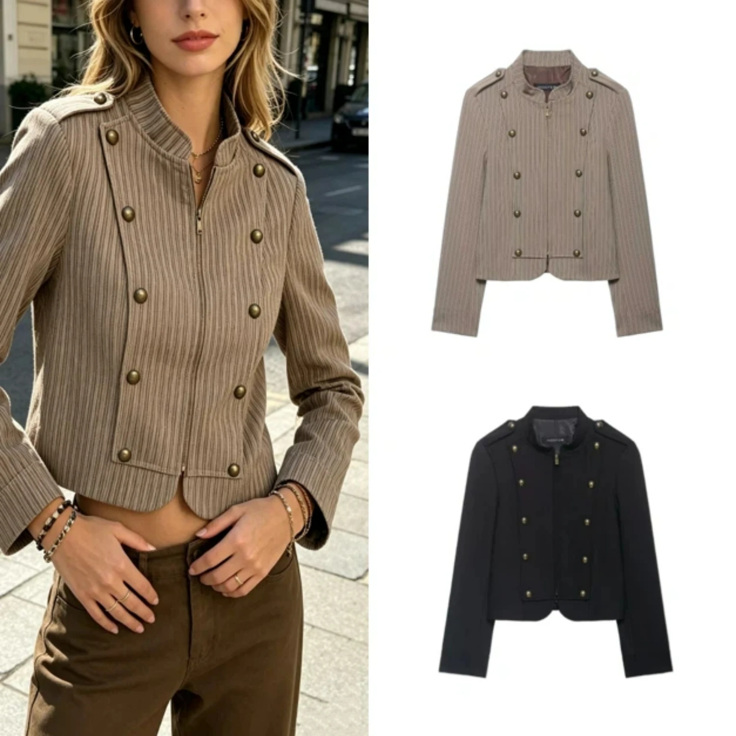 

Women's Slim Fit Striped Blazer 2026 Black Khaki Casual Chic Jacket Relaxed Tailoring Breathable Fabric Lightweight Coat