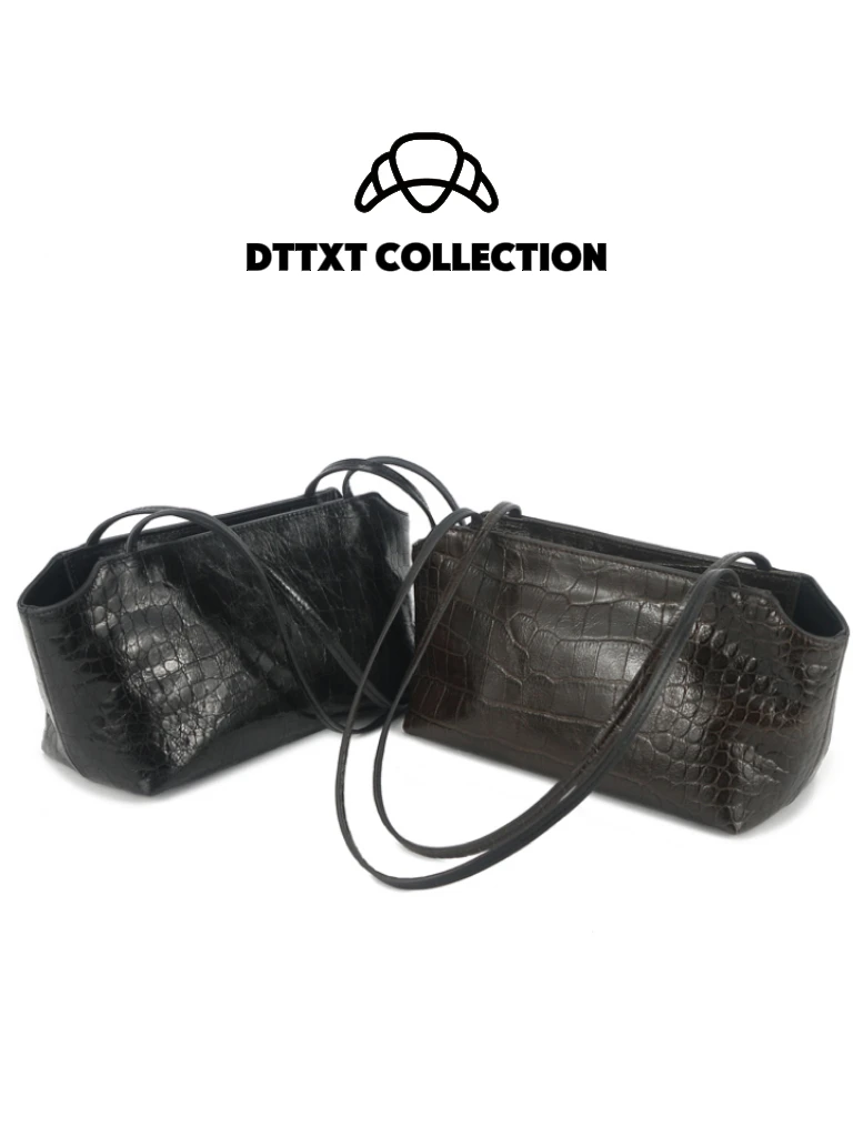 Simple, Stylish, Versatile, First-Layer Cowhide Leather with Crocodile Pattern, Lightweight Underarm Bag, Single-Shoulder Women's Bag - Interior Made of Sheepskin