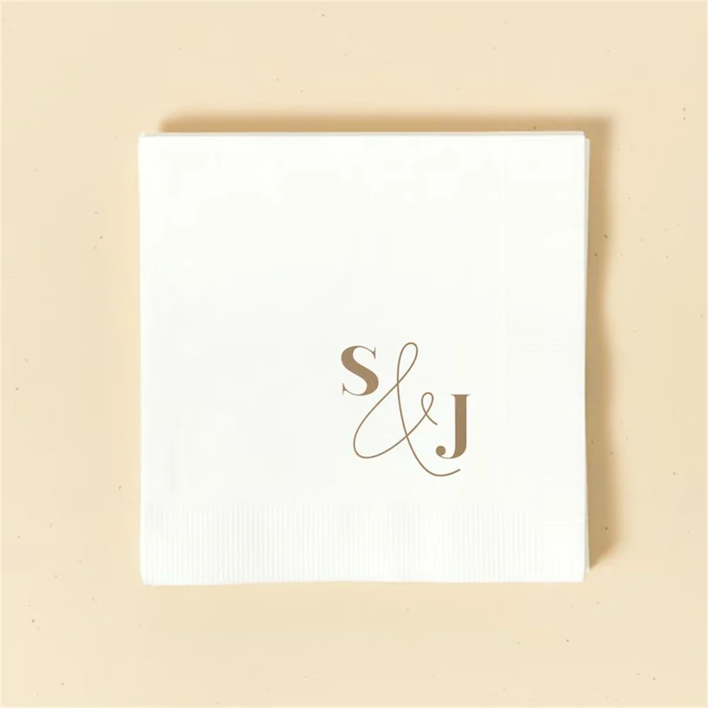 50pcs Bold & Modern Initials Napkin - Personalized Custom Printed Cocktail Napkin, Bar Napkins