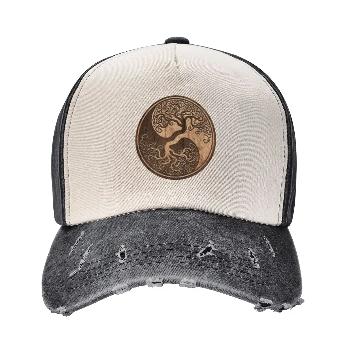 Rough Wood Grain Effect Tree of Life Yin Yang Baseball Cap western Hat Brand Man cap Kids Hat Women Men's