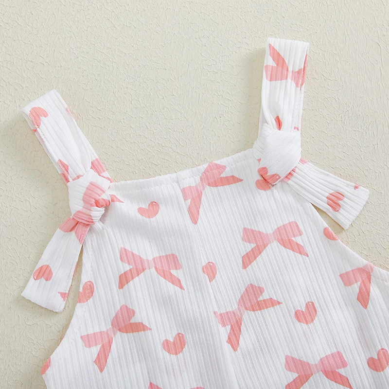 Baju kodok bayi perempuan, Jumpsuit rumbai motif pita, celana Suspender untuk bayi balita