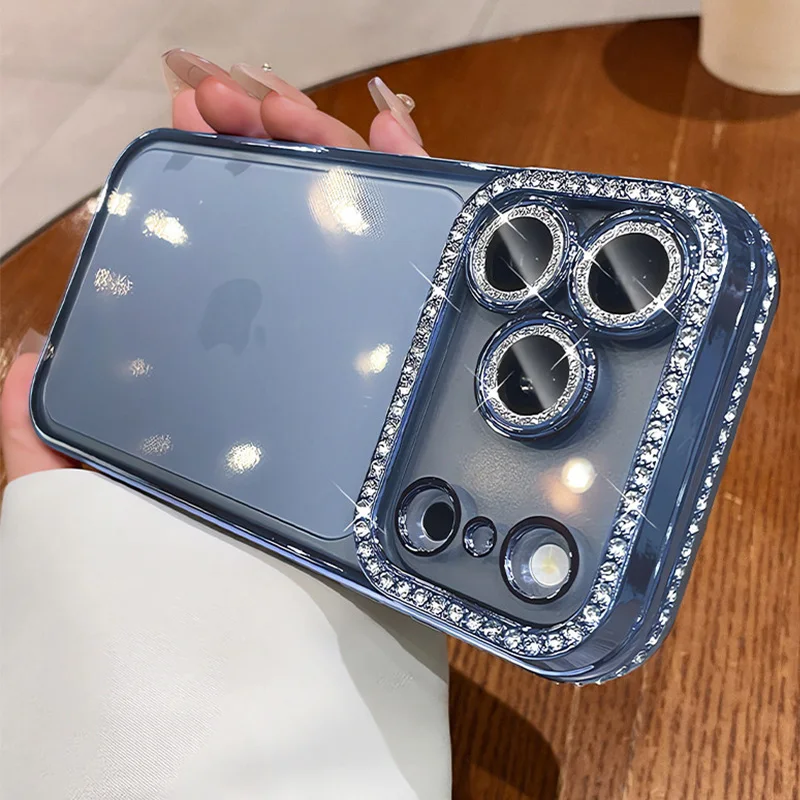 Luxuriöse Bling-Kristall-Linsenschutzfolie Handyhülle für iPhone 11 12 13 14 15 16 17 18 Pro Max Plus Air Stoßfeste Silikon-Bumper-Hülle – Detail 11