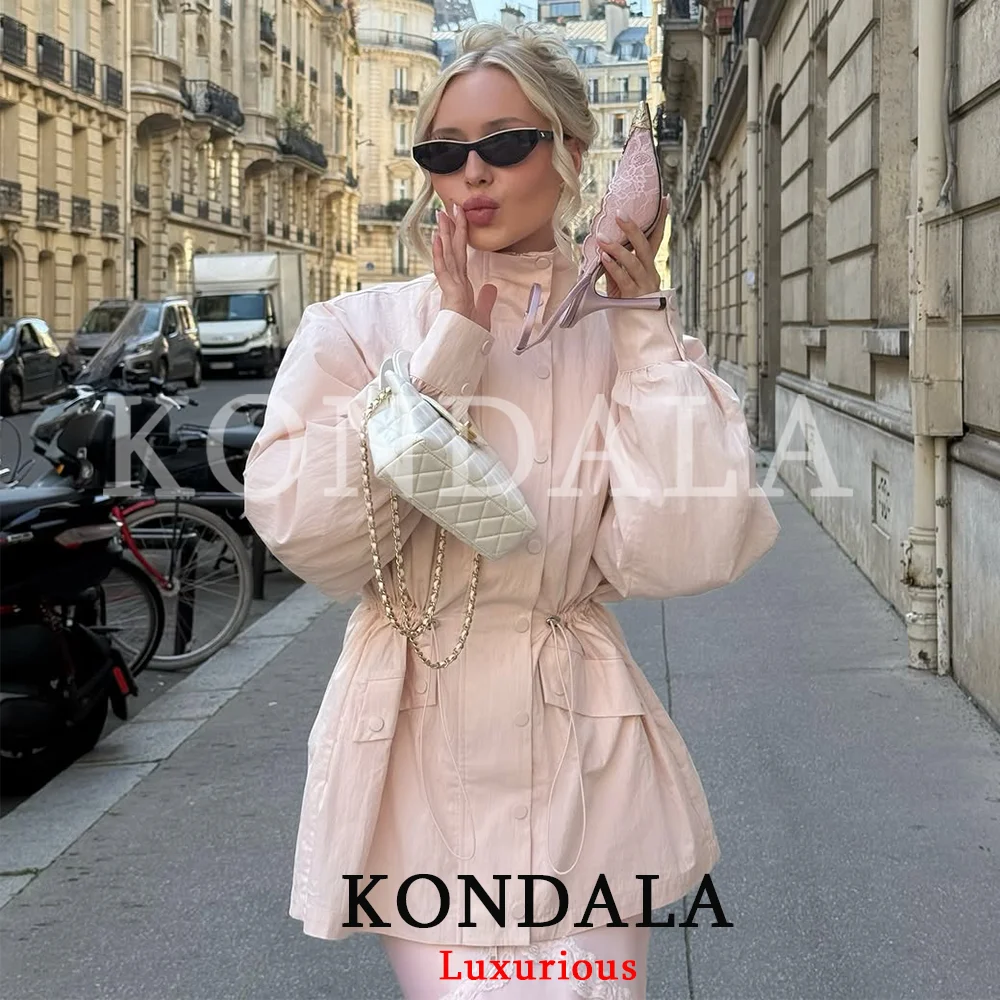 KONDALA Streetwear Casual Chic Women Jacket Stand Collar Button Long Sleeve Loose Jacket Fashion 2026 Autumn Y2K Holiday Jacket