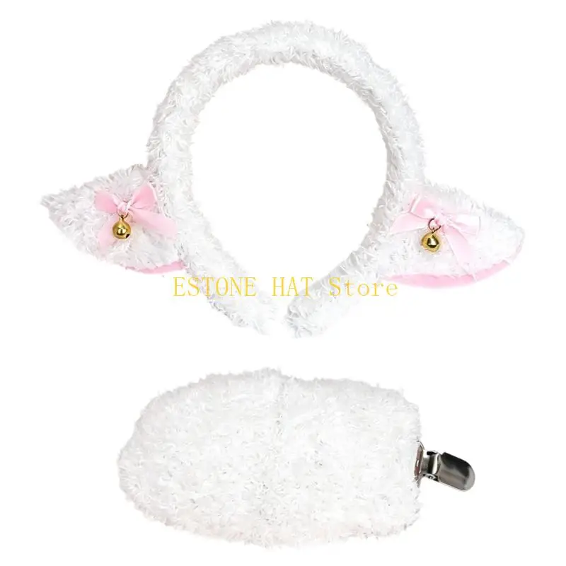 49MF Halloween Stage Use Sheep Ear and Tail Costume Set with Plush Texture Pair