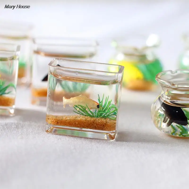 Hot Dollhouse Miniature Glass Fish Tank Bowl acquario casa delle bambole ornamento per la casa giocattolo per decalcomanie per casa delle bambole