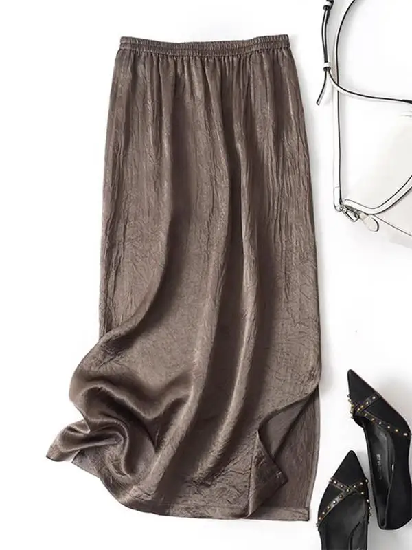 

plus Size 300 Pounds Sister Texture Sensation Acetate High-End Sensation Midi Skirt Women Summer Thin Model Split Mid-Length ...