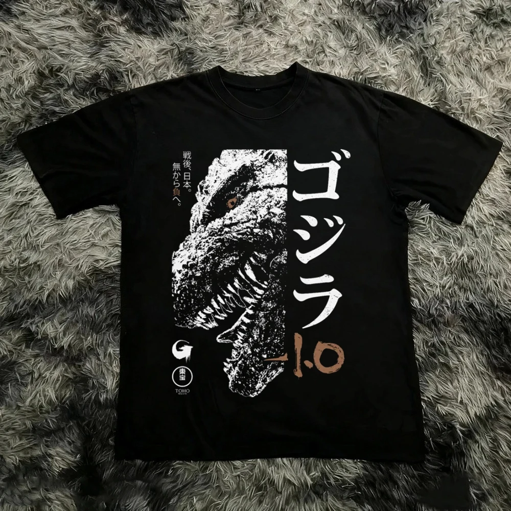 Godzilla Inspired Kaiju Monster Retro Graphic Print T-Shirt Men Women Cotton Oversized Couple Harajuku Casual Streetwear Tops - view 5