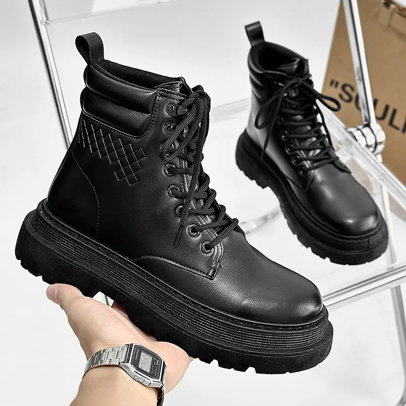 Autumn Man Fashion Work Boots Sneakers Round Toe Black Waterproof Casual Motorcycle Boots Versatile Platform Boots