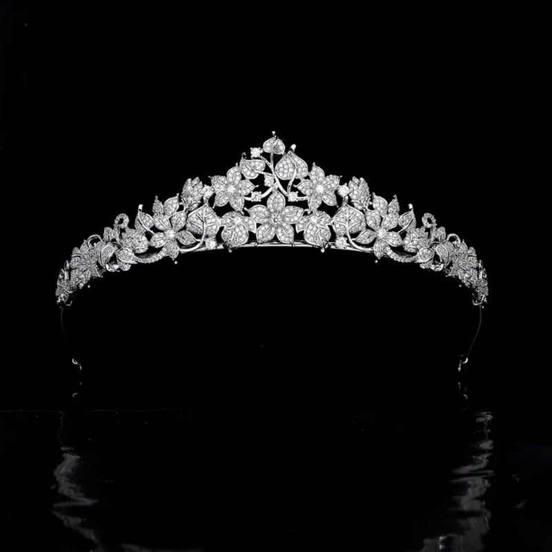 Cubic Zirconia Flower Wedding Tiara,Pretty Diadem,Headband for Bridal,Women's Hair Accessories Prom, Gatherings Head Jewelry