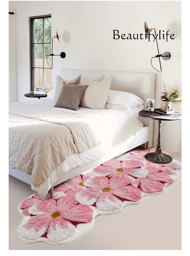 

Minimalist Design Cherry Pink Carpet Bedroom Winter Bedside Blanket Bay Window Balcony Mat