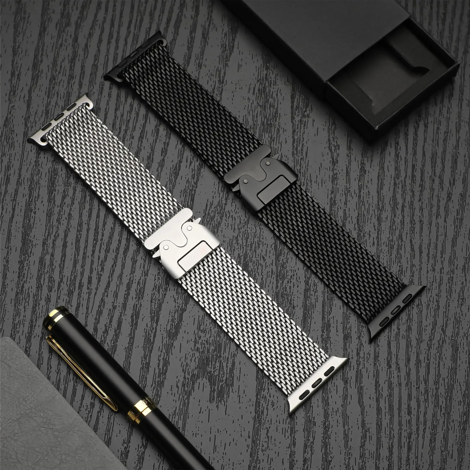 Titanium Band for Apple Watch Ultra 2 49mm 44 45 46mm 40 41 Series 10 9 8 7 Natural Milanese Loop IWatch Secure Parachute Buckle