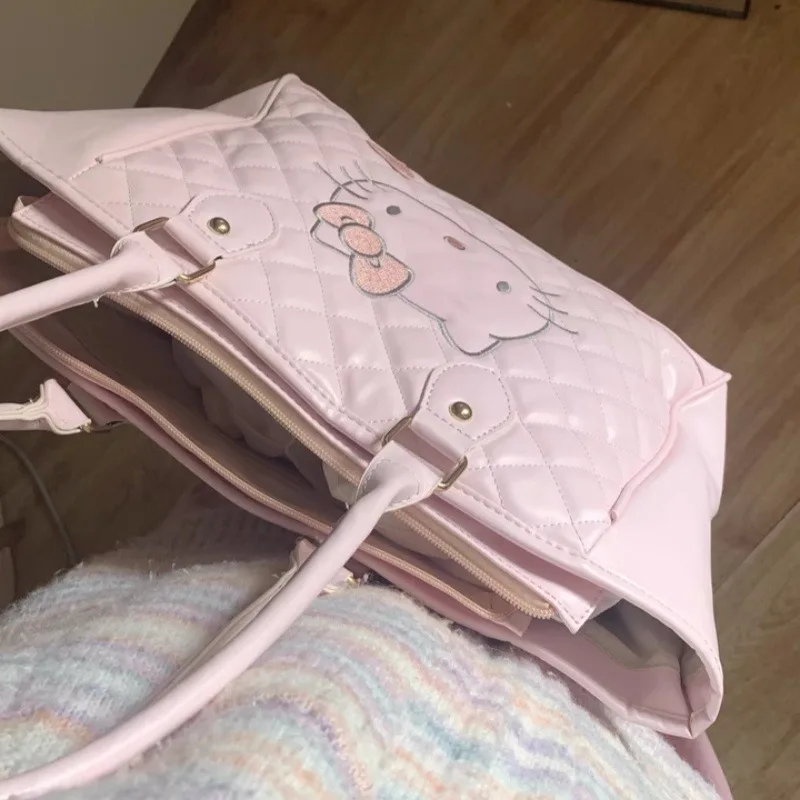 Sanrio Medieval Style Hello Kitty Tote Bag Cute Sweet Soft PU Leather Pink One Shoulder Handbag Women Large Capacity Travel Bag image 2
