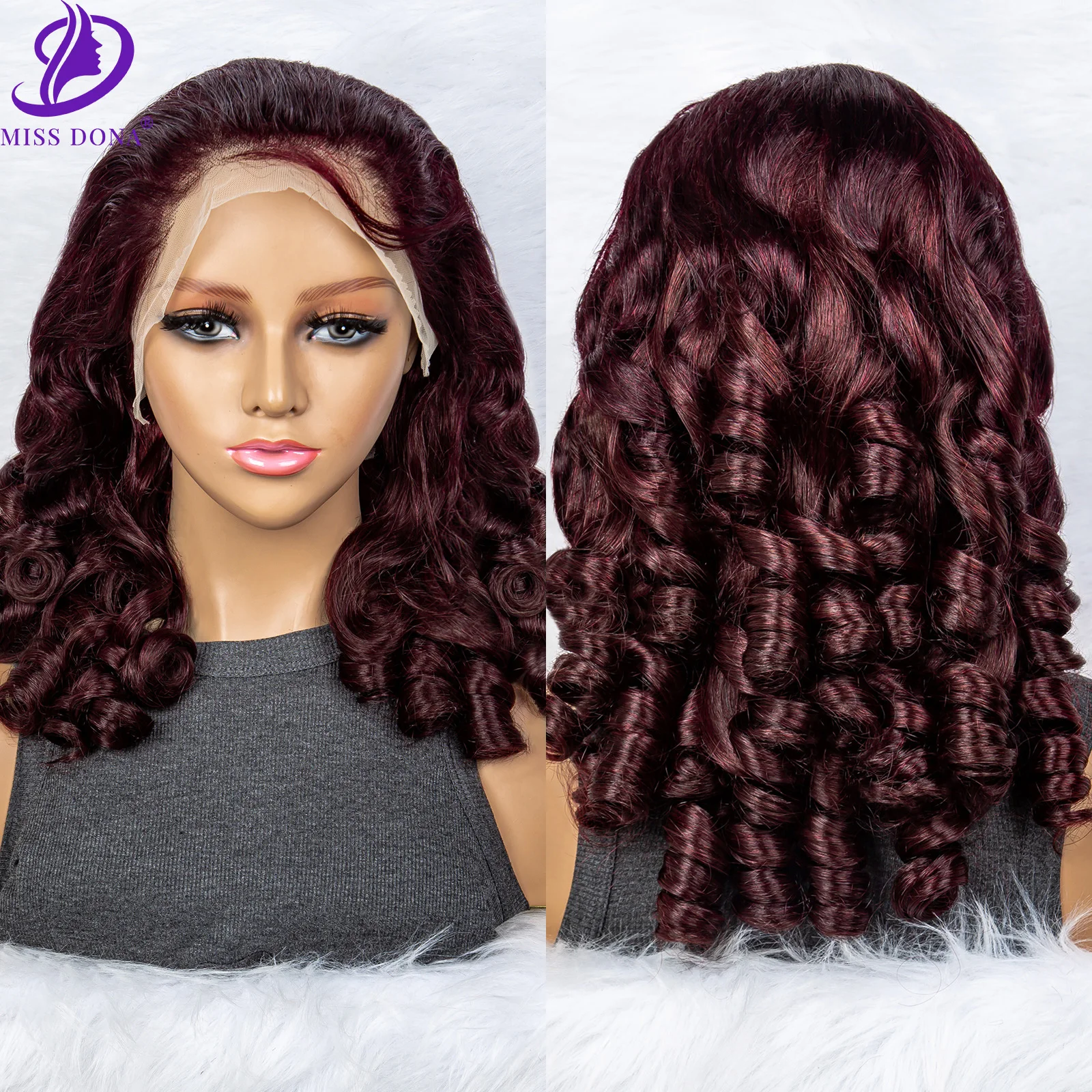 

250% Density Loose Wave Wig 13x4 Lace Front Human Hair Wig Burgundy Fumi Bouncy Curly Human Hair Wig Remy Loose Wavy Lace Wigs