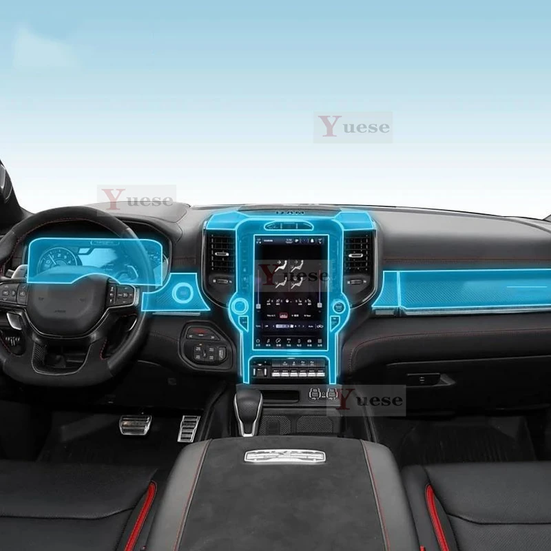 

Для RAM TRX t-rex 2022-2025 ﻿ Салон автомобиля, центральная консоль, прозрачная защитная пленка из ТПУ, наклейка против царапин