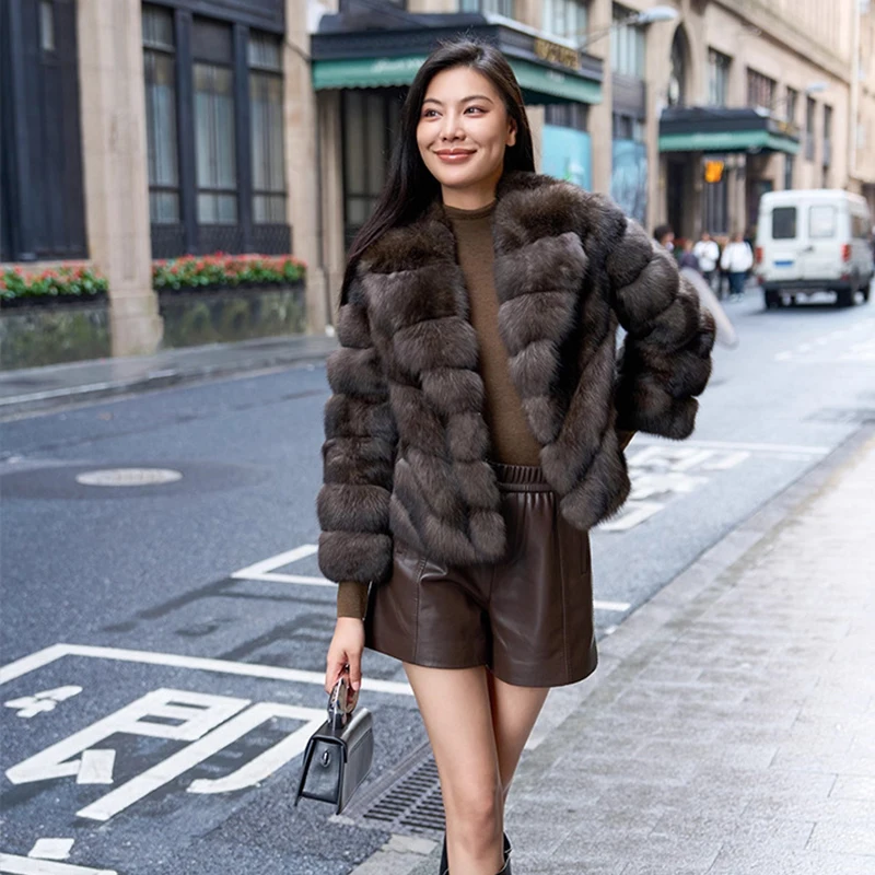 เสื้อโค้ทขนสัตว์เซเบิลรัสเซียนำเข้าฤดูหนาว แบรนด์ Ftangaiur ปกพับได้ สำหรับผู้หญิง รับสั่งตัดตามแบบ ขนสัตว์เซเบิลแท้ธรรมชาติ