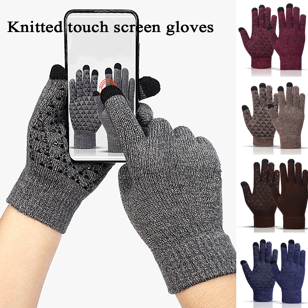 

1pair Winter Gloves For Men Women Touchscreen Knitted Gloves Anti Slip Thermal Windproof Driving Running Cycling Fishing Gloves