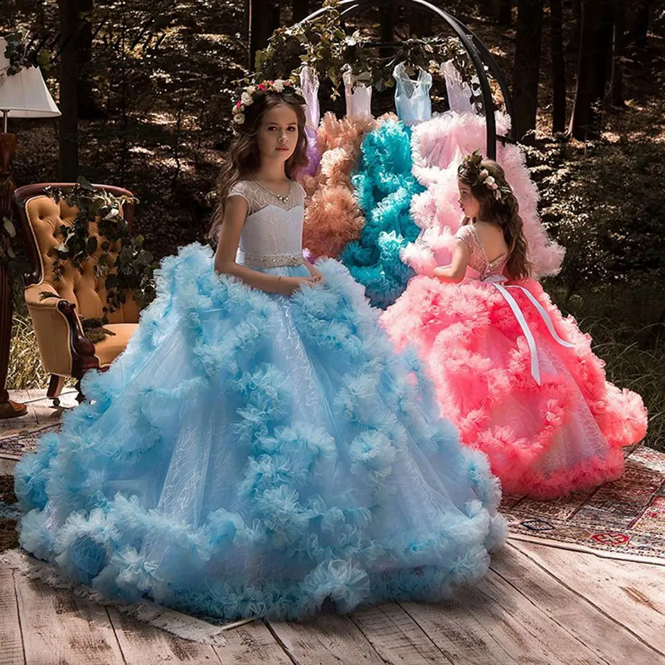 Customized Elegant Flower Girl Dresses Beading Ball Gown 2024 Lace Princess Kids Gown For Wedding First Communion Dress Vestidos