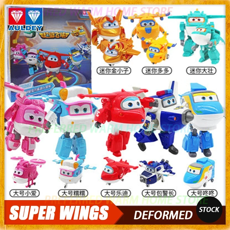 In Stock AULDEY Super Wings Jett Jimbo Sky Dizzy Donnie Toy Model Hangar Version Large Deformation Robot Aircraft Deformation