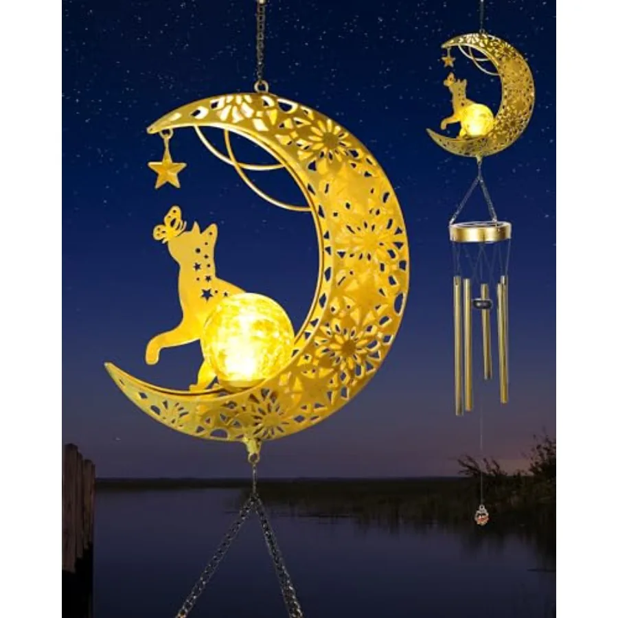 

Solar Garden Outdoor Dr Moon Cat Hanging Wind Chimes Housewarming Ornament for Patio Lawn Yard Pathway Unique Gift Ideas for Ga