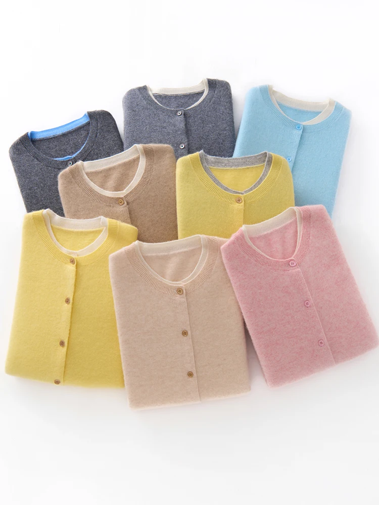 Comfort O-Neck Gentle Temperament Cardigan Autumn Winter Women's Sweater 100% Cashmere Knitwear Warm Soft Casual Clothing Tops