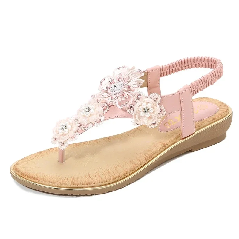 Summer Women Sandals Open Toe Flowers Bohemian Sandals Women Shoes  Fashion Flip Flops Sandalias Ladies Flat Chaussure Femme