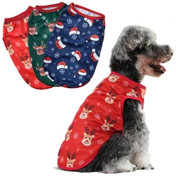 Christmas Dog Vest New Year Festival Clothes For Small Dogs Cat T-shirt Costume Cute Santa Claus Print Puppy Apparel Pet Outfits