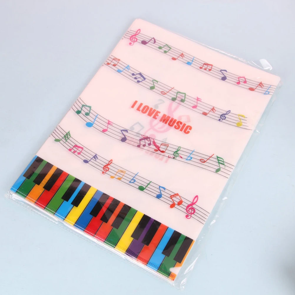 

12pcs L-Shaped PVC File Folder A4 Double Page Document Holder Piano Note Pattern Large Capacity School Office Organizer