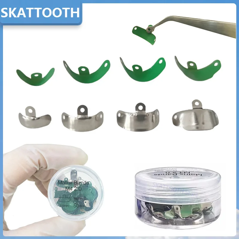 50pcs/box Dental Metal Matrices Sectional Contoured Matrix System Matrices with PTFE Coat Non-stick Tooth Restoration Materials