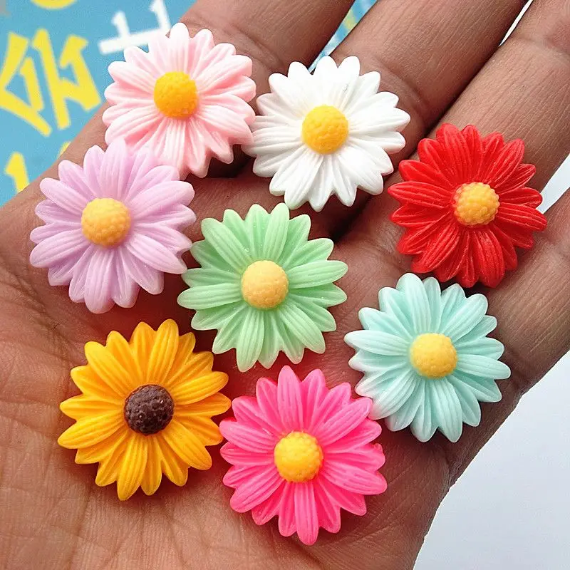 20 Stück Harz Lücke Gänseblümchen Blume Flatback Cabochon Stein Miniatur DIY Scrapbook Handwerk Home Decor Zubehör – Detail 1
