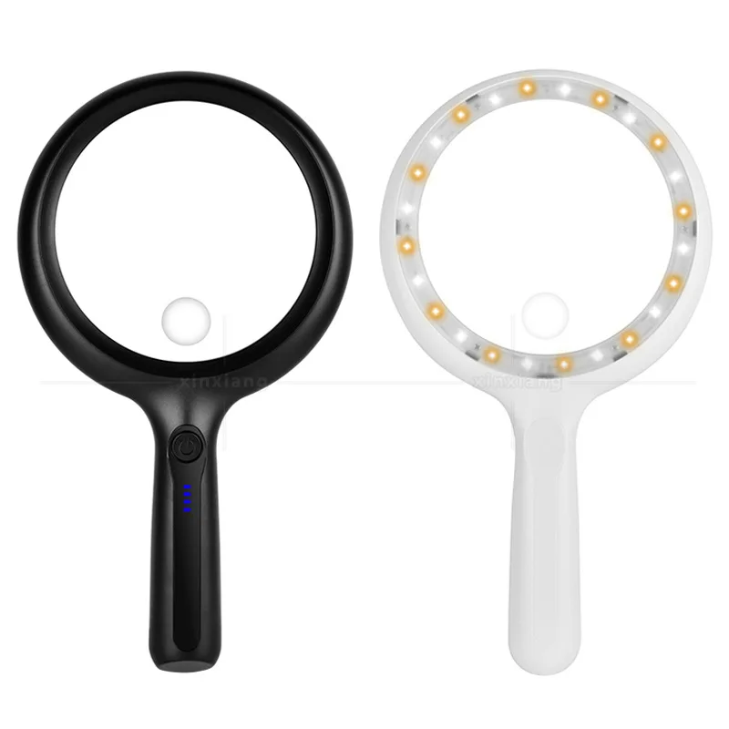 28X 56X 138Mm Magnifying Glass, 24Led Tri Color Light, Handheld Reading Book and Newspaper